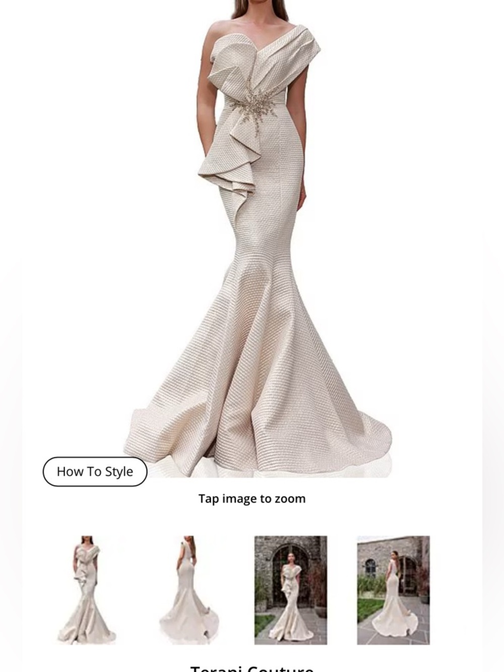 Terani Couture Champagne Mermaid Evening Gown
